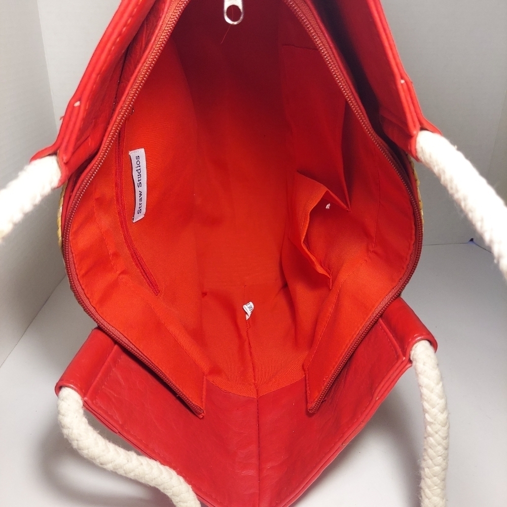 Straw Studios Bags: Tote Red Anchor Appliqué Natural Straw Nautical Beach - Picture 13 of 13